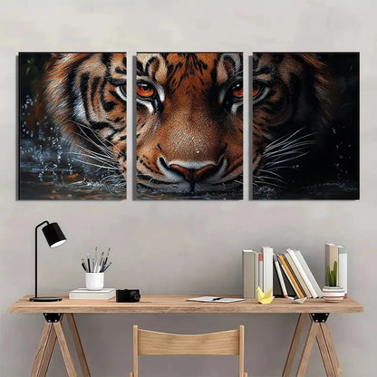 3pcs Tiger Animal Themed Stunning Golden Eyes Metal Print Ready to Hang Art
