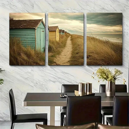 3pcs Vintage Beach House Coastal Beach Metal Print Ready to Hang Art