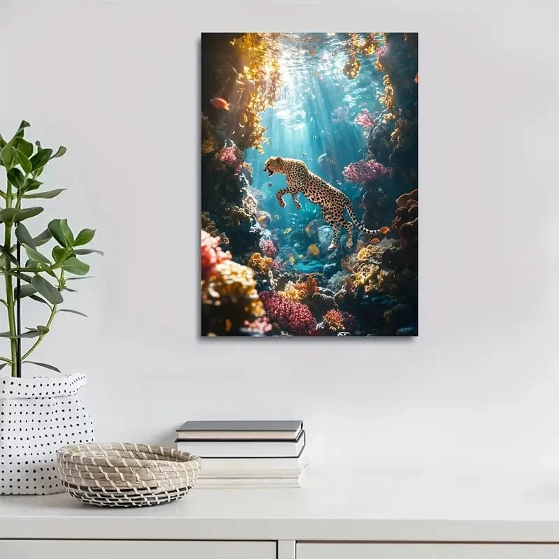 Dreamlike Scene of Cheetah Running Happily Underwater 40x60cm Metal Print Ready to Hang