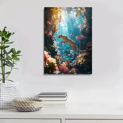 Dreamlike Scene of Cheetah Running Happily Underwater 40x60cm Metal Print Ready to Hang