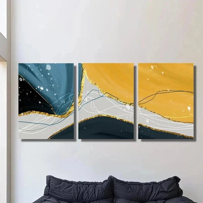 3pcs Golden Luxury Abstract Geometry Wall Art Set Canvas Framed 40x60cm - High Quality Print 100% Australian Made Wall Canvas Ready to Hang