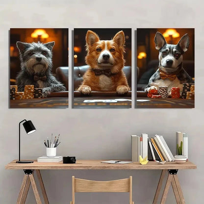 3pcs Dogs Playing Poker Painting Metal Print Ready to Hang Art