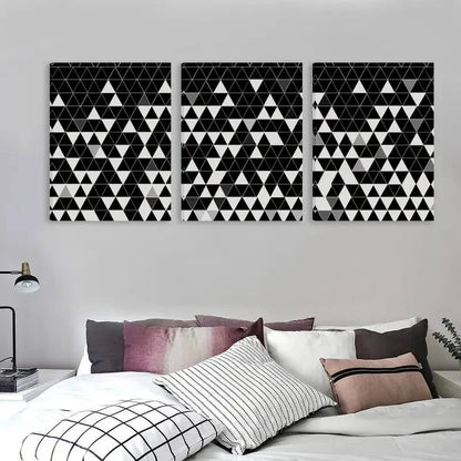 3pcs Black & White Abstract Triangle Patterns  Wall Art Set Canvas Framed 60x90cm - High Quality Print 100% Australian Made Wall Canvas Ready to Hang
