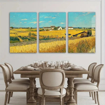 3pcs Wheat Field Scene Painting Metal Print Ready to Hang Art