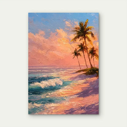 Pink & Blue Tropical Beach Ocean Waves 60x90cm Metal Print Ready to Hang
