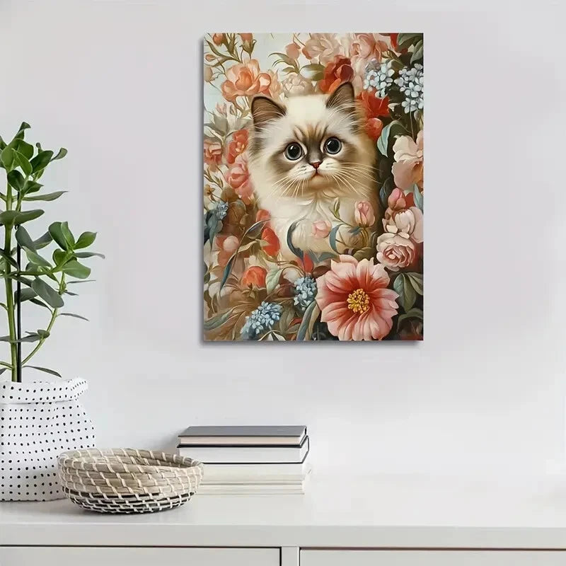 Persian Cat Kitten with Vibrant Flowers 40x60cm Metal Print Ready to Hang