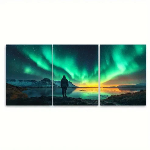 3pcs Northern Lights Kirkjufell Mountain Wall Art Set Canvas Unframed - High Quality Print 100% Australian Made Wall Canvas