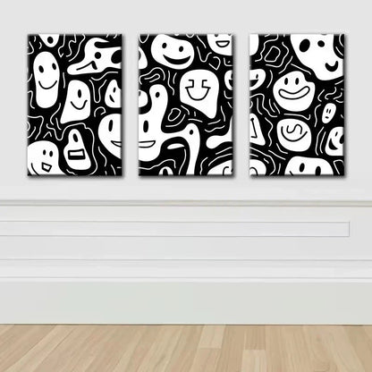 3pcs Joyful Face Illustration Metal Print Ready to Hang Art
