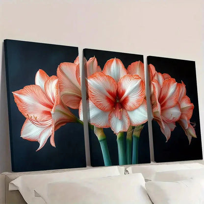 3pcs Amaryllis Flower Red & White Floral  Z   Wall Art Set Canvas Framed 60x90cm - High Quality Print 100% Australian Made Wall Canvas Ready to Hang