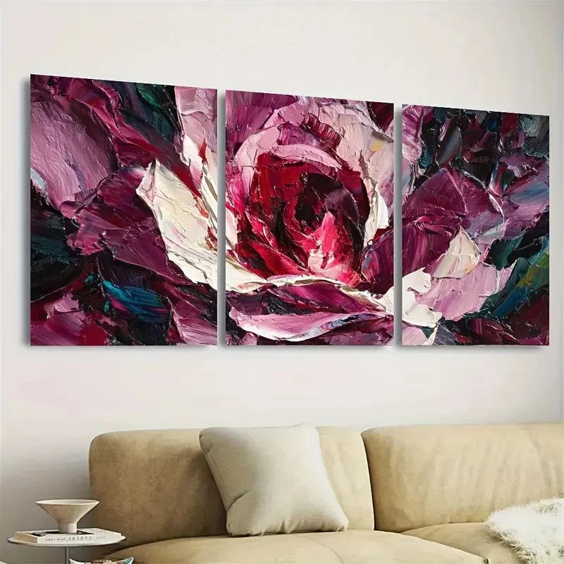 3pcs Rose Flower Thick Layered Luxury Art Wall Art Set Canvas Framed 60x90cm - High Quality Print 100% Australian Made Wall Canvas Ready to Hang