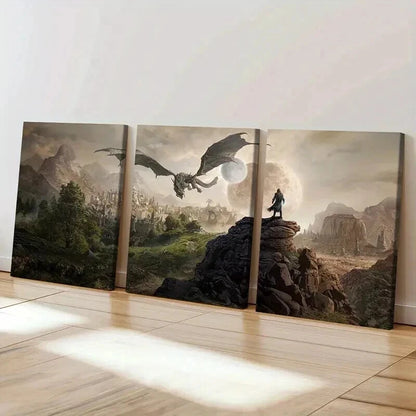 3pcs Fantasy Creature Dragon Decoration Wall Art Set Canvas Framed 40x60cm - High Quality Print 100% Australian Made Wall Canvas Ready to Hang