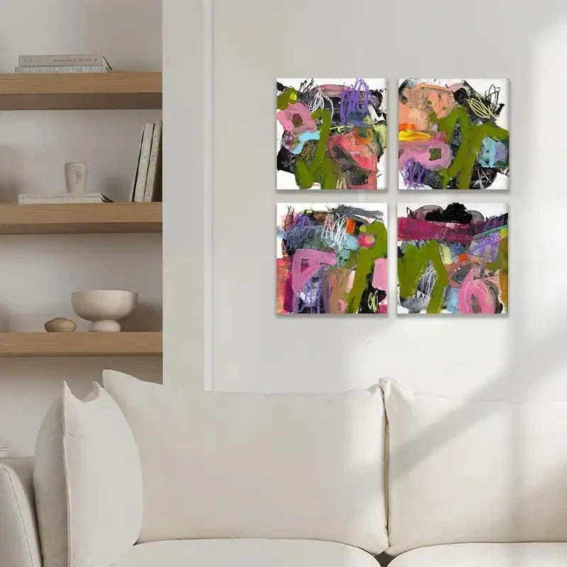 4pcsSmall Mini Digital Abstract Painting Wall Art Canvas Framed