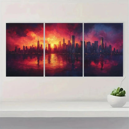 3pcs Futuristic Cyberpunk City Skyline Metal Print Ready to Hang Art