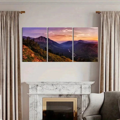3pcs Valley Mountains and Sunset Modern Wall Art Set Canvas Framed 40x60cm - High Quality Print 100% Australian Made Wall Canvas Ready to Hang