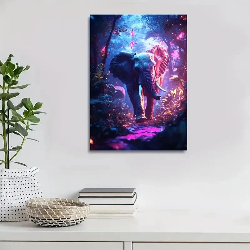 Enchanting Elephant in Magical Forest Painting 40x60cm Metal Print Ready to Hang