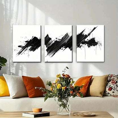 3pcs Modern Abstract Black White Stroke Perfect Wall Art Set Canvas Framed 40x60cm - High Quality Print 100% Australian Made Wall Canvas Ready to Hang