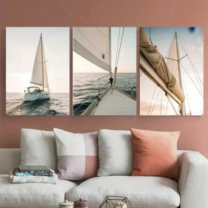 3pcs Sailboat Ocean Sails Painting Metal Print Ready to Hang Art