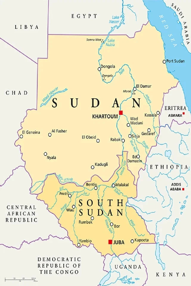 Sudan And South Sudan Political map with details 91x61cm poster AU