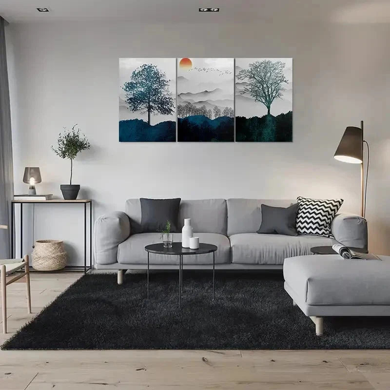 3pcs Tree and Mountain Nature Scenery Metal Print Ready to Hang Art