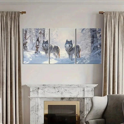 3pcs Winter Wolves Snowy Forest Majestic Wall Art Set Canvas Framed 40x60cm - High Quality Print 100% Australian Made Wall Canvas Ready to Hang
