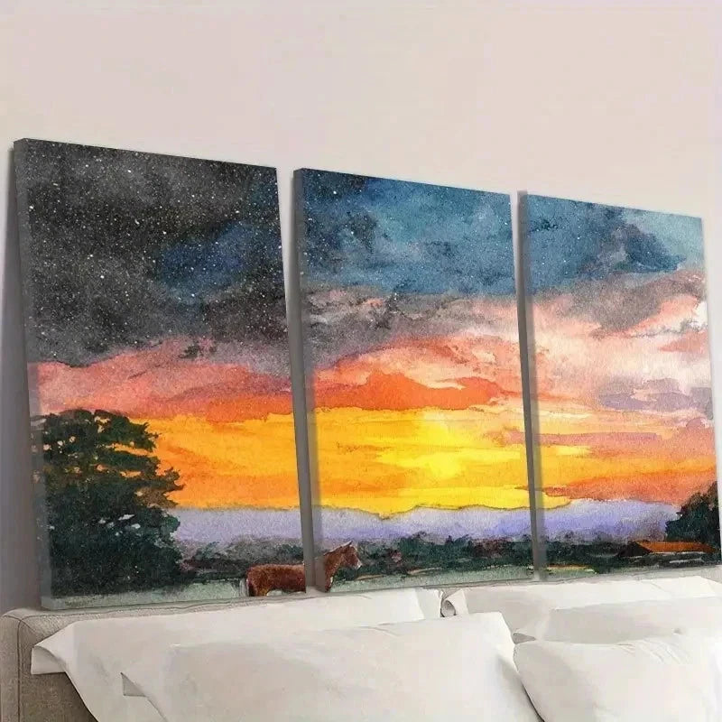 3pcs Abstract Watercolor Sunset Wall Art Set Canvas Framed 60x90cm - High Quality Print 100% Australian Made Wall Canvas Ready to Hang