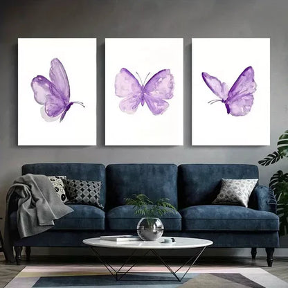 3pcs Butterfly Wall Art Set- Vibrant Purple Canvas Framed 60X90cm - High Quality Print 100% Australian Made Wall Canvas Ready to Hang