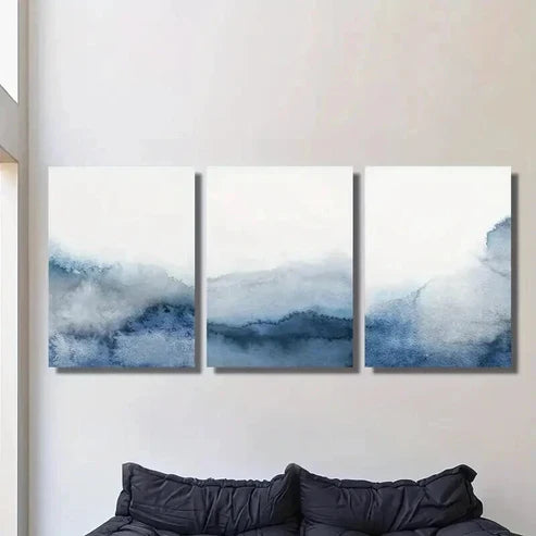 3pcs Modern Blue and Gray Neutral Earth Tone Wall Art Canvas Unframed – High Quality Print 100% Australian Made Wall Canvas
