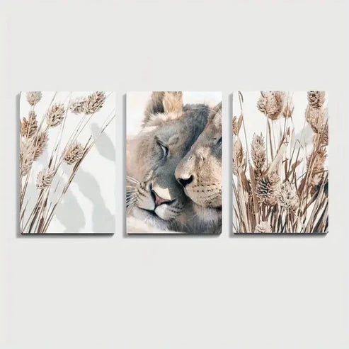 3pcs Lion & Pampas Grass Wall Art Canvas Unframed - High Quality Print 100% Australian Made Wall Canvas