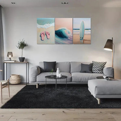 3pcs Beach Themed Ocean Waves Metal Print Ready to Hang Art