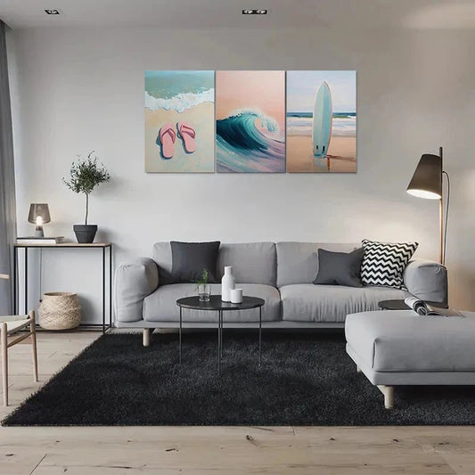 3pcs Beach Themed Ocean Waves Metal Print Ready to Hang Art