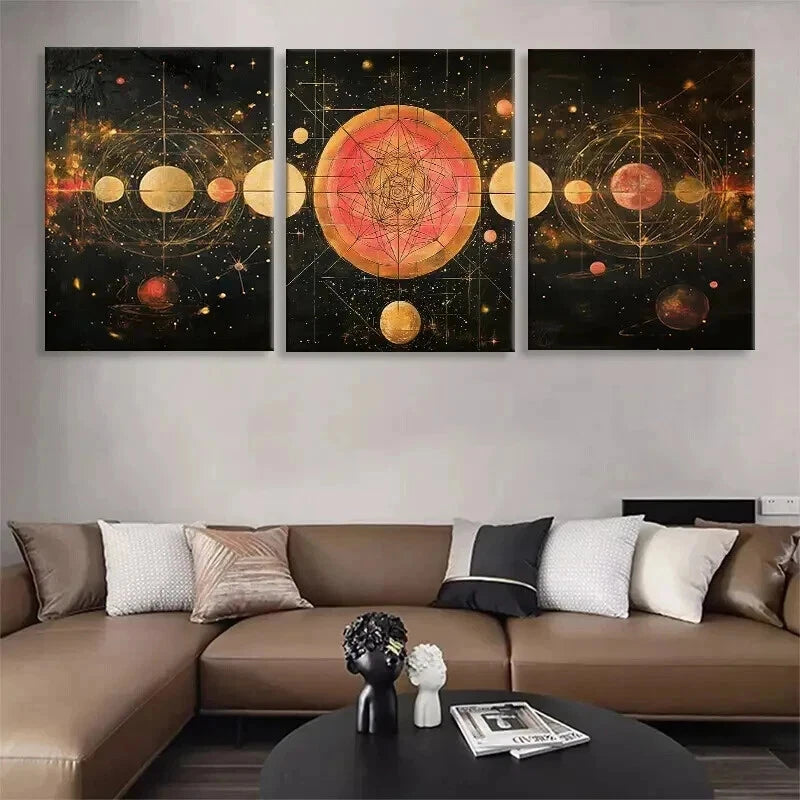 3pcs Cosmic Golden and Red Universe Perfect Wall Art Set Canvas Framed 40x60cm - High Quality Print 100% Australian Made Wall Canvas Ready to Hang