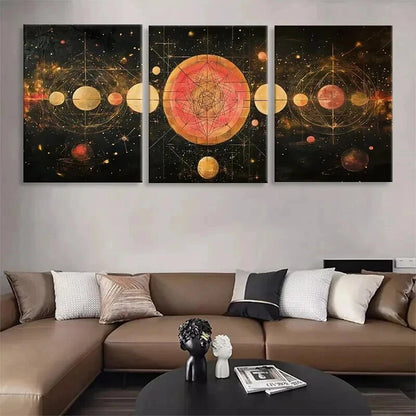 3pcs Cosmic Golden and Red Universe Perfect Wall Art Set Canvas Framed 40x60cm - High Quality Print 100% Australian Made Wall Canvas Ready to Hang