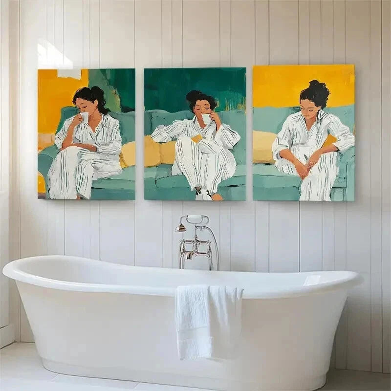 3pcs Modern Cozy Morning Relaxation Perfect Wall Art Set Canvas Framed 40x60cm - High Quality Print 100% Australian Made Wall Canvas Ready to Hang