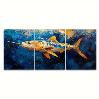 3pcs Swordfish Painting Sea Animals RO Wall Art Set Canvas Framed 50x70cm - High Quality Print 100% Australian Made Wall Canvas Ready to Hang