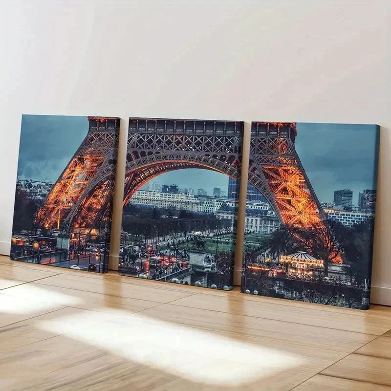 3pcs French Landmark Building Eiffel Tower Wall Art Set Canvas Framed 40x60cm - High Quality Print 100% Australian Made Wall Canvas Ready to Hang