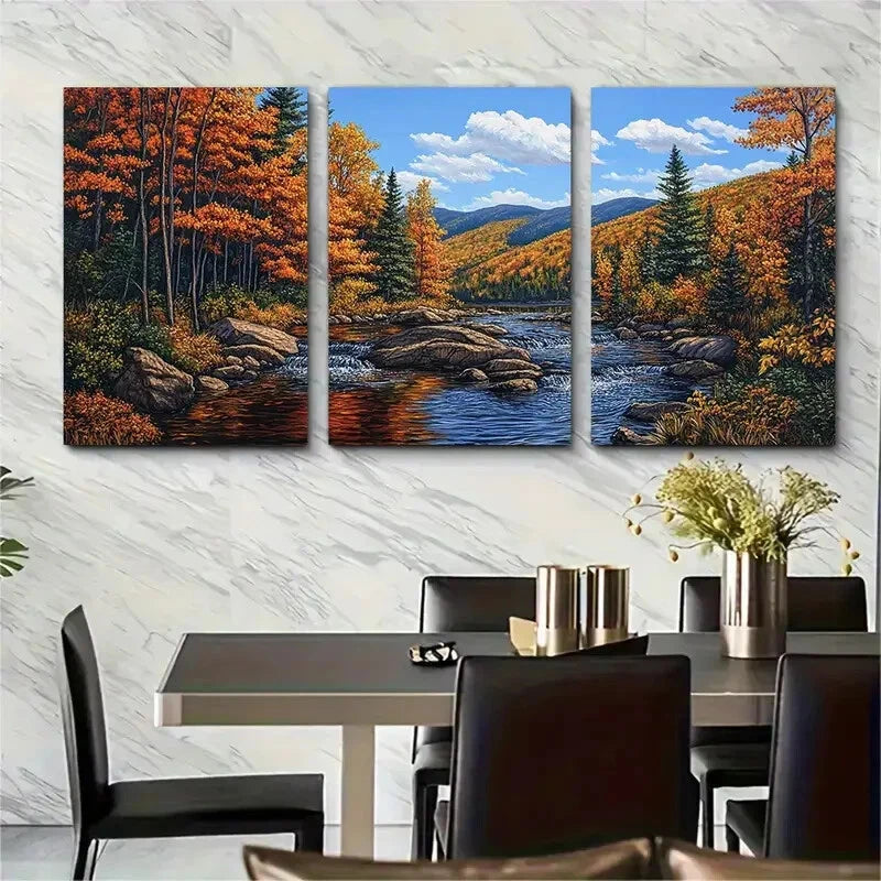 3pcs Catskill Mountains Serene Autumn Print Ready to Hang Art