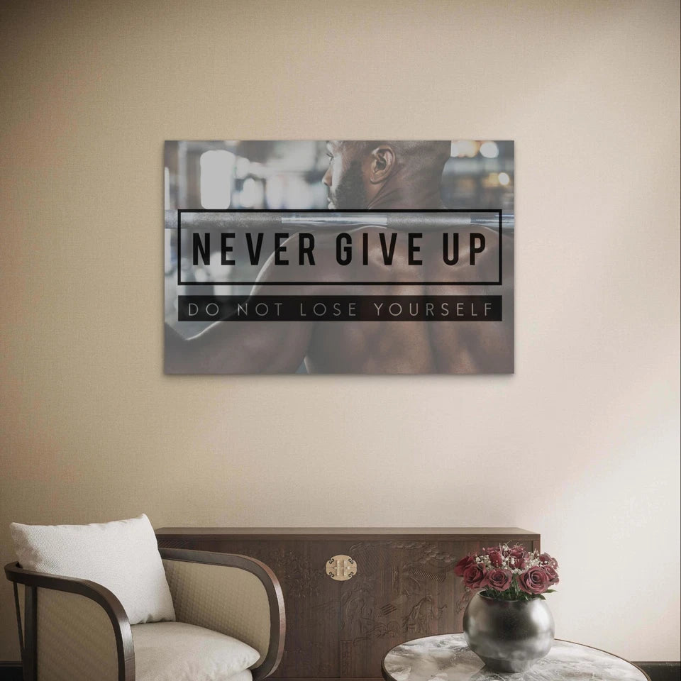 Never Give Up Motivational Gym Quote 5mm Plastic Poster Ready to Hang 90x60cm