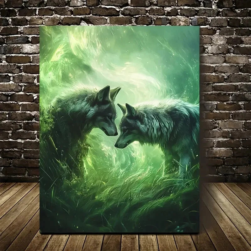 Beautiful Surreal Wolf Meadow Painting Painting 40x60cm Metal Print Ready to Hang