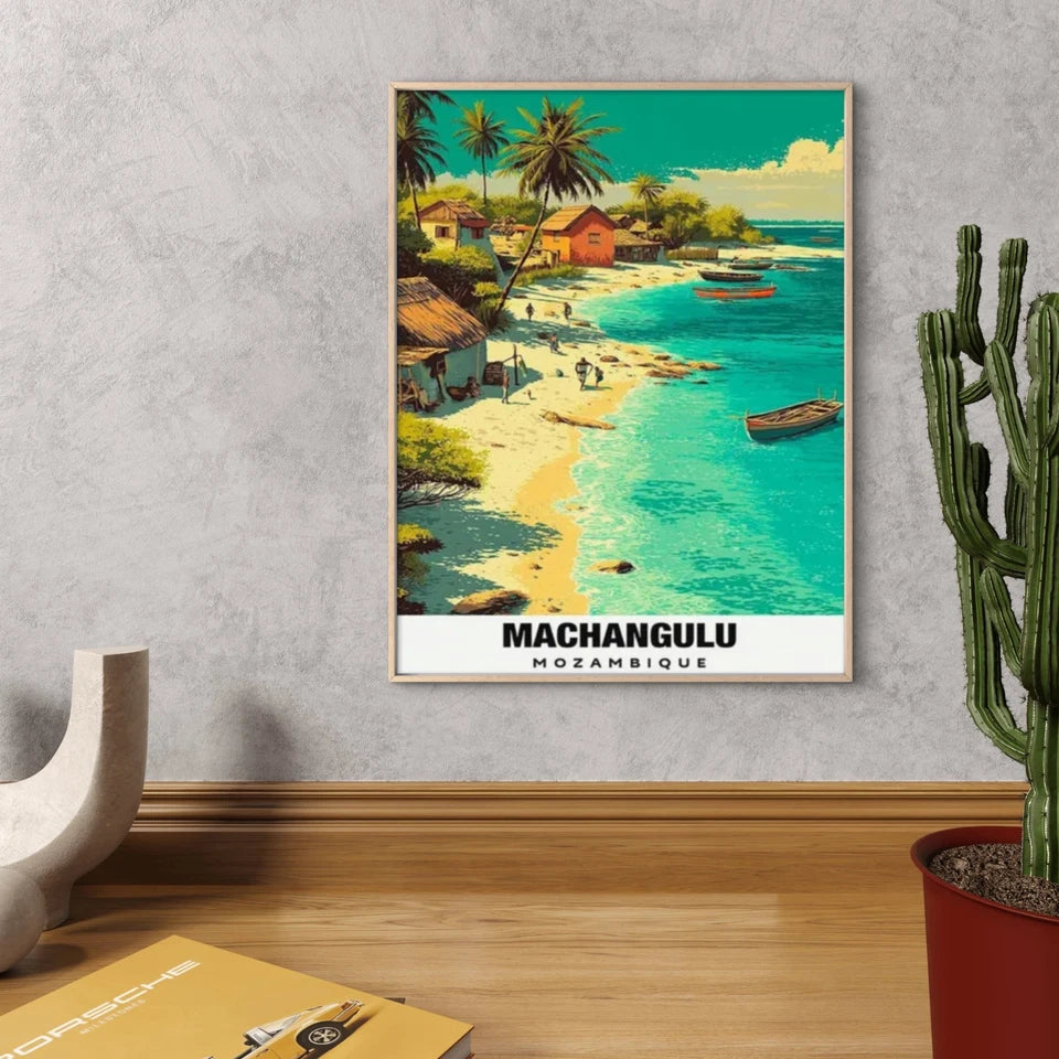 Machangulu Mozambique Tropical Beach Turquoise Travel Poster Print Wall Art