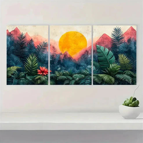 3pcs Leaf Collage Abstract Shapes Wall Art Canvas Unframed - High Quality Print 100% Australian Made Wall Canvas