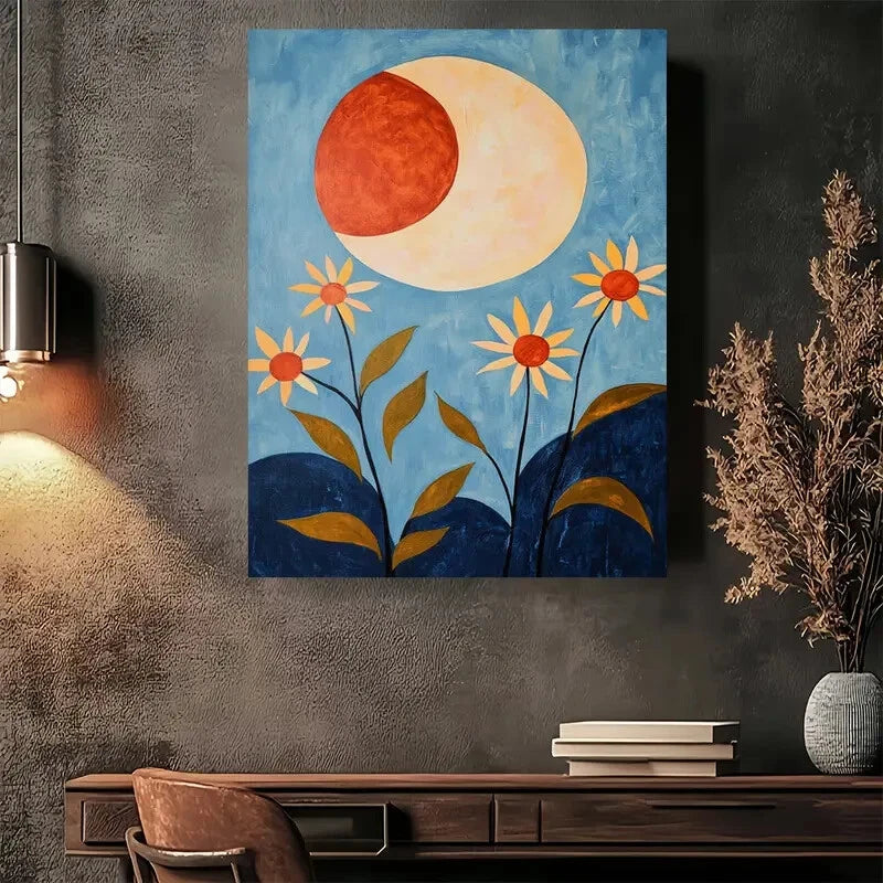 Beautiful Eclipse Flowers Night Sky Painting 40x60cm Metal Print Ready to Hang
