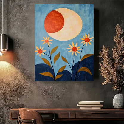 Beautiful Eclipse Flowers Night Sky Painting 40x60cm Metal Print Ready to Hang