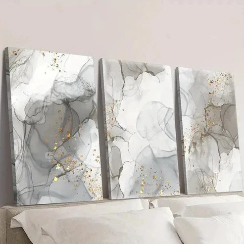 3pcs Gray and Golden Marble Texture Wall Art Canvas Unframed - High Quality Print 100% Australian Made Wall Canvas