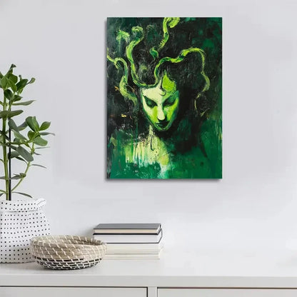 Abstract Green Hair Monster Contemporary Painting 40x60cm Metal Print Ready to Hang