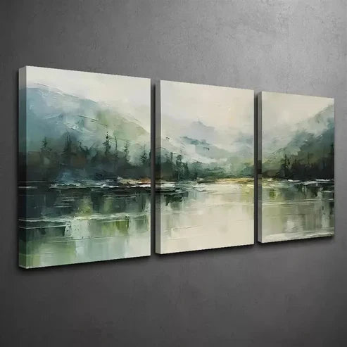 3pcs Mountain Forest & Lake Abstract Canvas Framed 60x90cm - High Quality Print 100% Australian Made Wall Canvas Ready to Hang