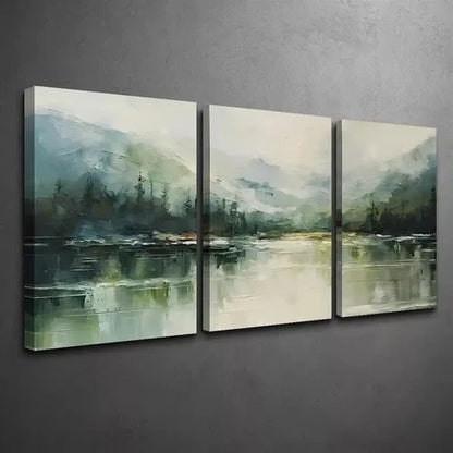 3pcs Mountain Forest & Lake Abstract Canvas Framed 60x90cm - High Quality Print 100% Australian Made Wall Canvas Ready to Hang