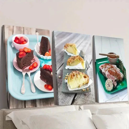 3pcs Chocolate Cake and Pork Chop Wall Art Canvas Unframed – High Quality Print 100% Australian Made Wall Canvas