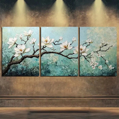 3pcs White Magnolia Nature Beauty Perfect Wall Art Set Canvas Framed 50x70cm - High Quality Print 100% Australian Made Wall Canvas Ready to Hang