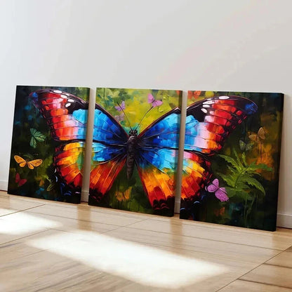 3pcs Natural Colorful Butterfly Watercolor Style Wall Art Set Canvas Framed 50x70cm - High Quality Print 100% Australian Made Wall Canvas Ready to Hang