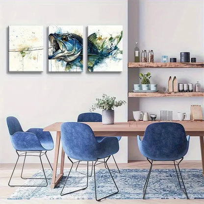 3pcs Artistic Fishery Theme Painting Metal Print Ready to Hang Art